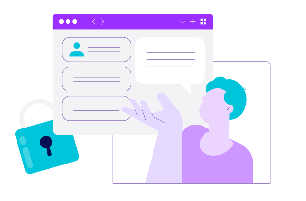 Illustratie van een persoon die aan het chatten is en een dicht slot