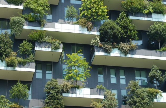 Gebouw met planten buitenkant