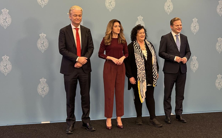 De fractievoorzitters van PVV, VVD, NSC en BBB