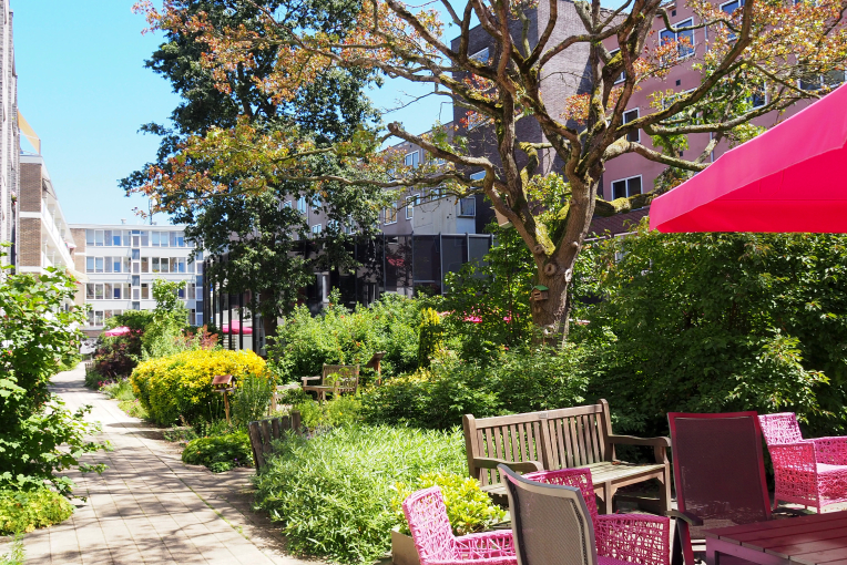 Tuin met terras bij zorgorganisatie Pennemes