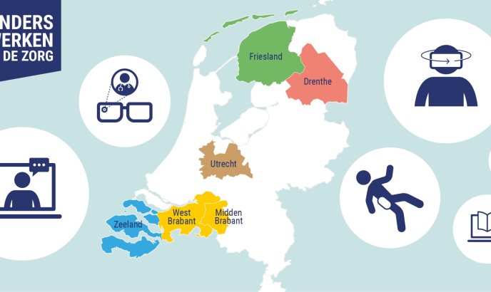 Landkaart met aangesloten regio's bij Anders Werken in de Zorg