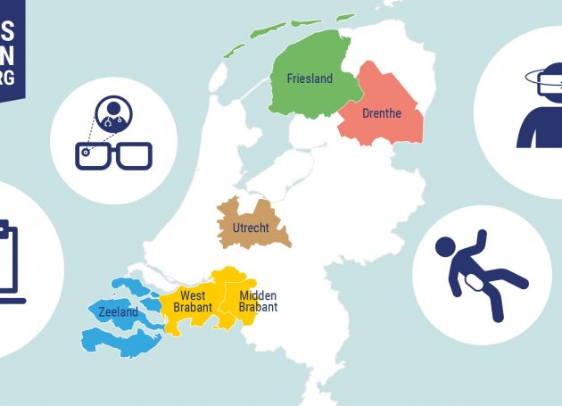 Landkaart met aangesloten regio's bij Anders Werken in de Zorg