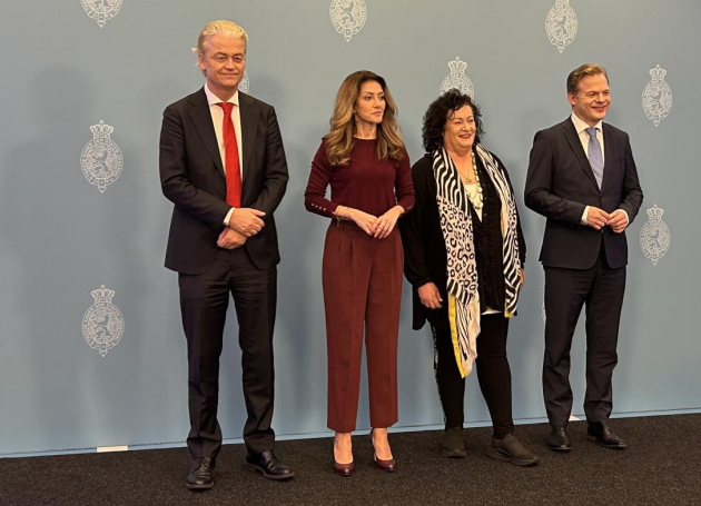 De fractievoorzitters van PVV, VVD, NSC en BBB