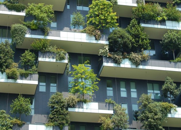 Gebouw met planten buitenkant