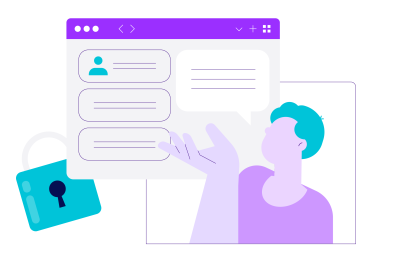 Illustratie van een persoon die aan het chatten is en een dicht slot